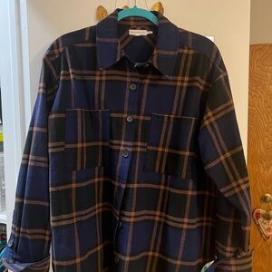 Good American Women's Plaid Button Down Shirt - Blue and Brown